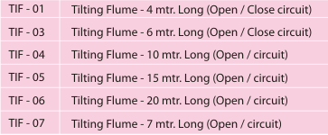 Tilting Flume Specification Table