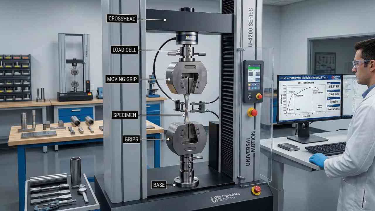 Infographic showing difference between universal testing machine and tensile testing machine