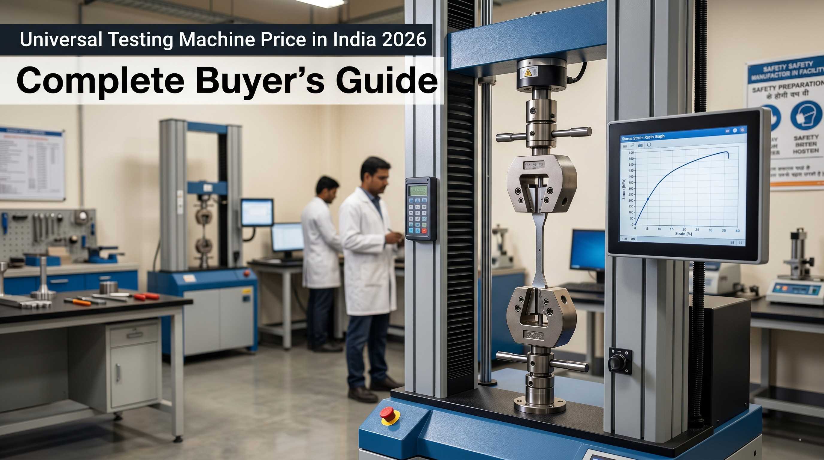 Universal Testing Machine price in India 2026 with computerized UTM in industrial lab.