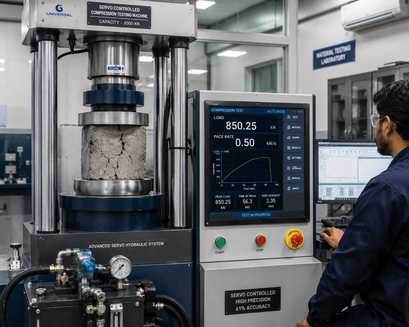 Fully automatic compression testing machine with digital pace rate control for concrete cube testing